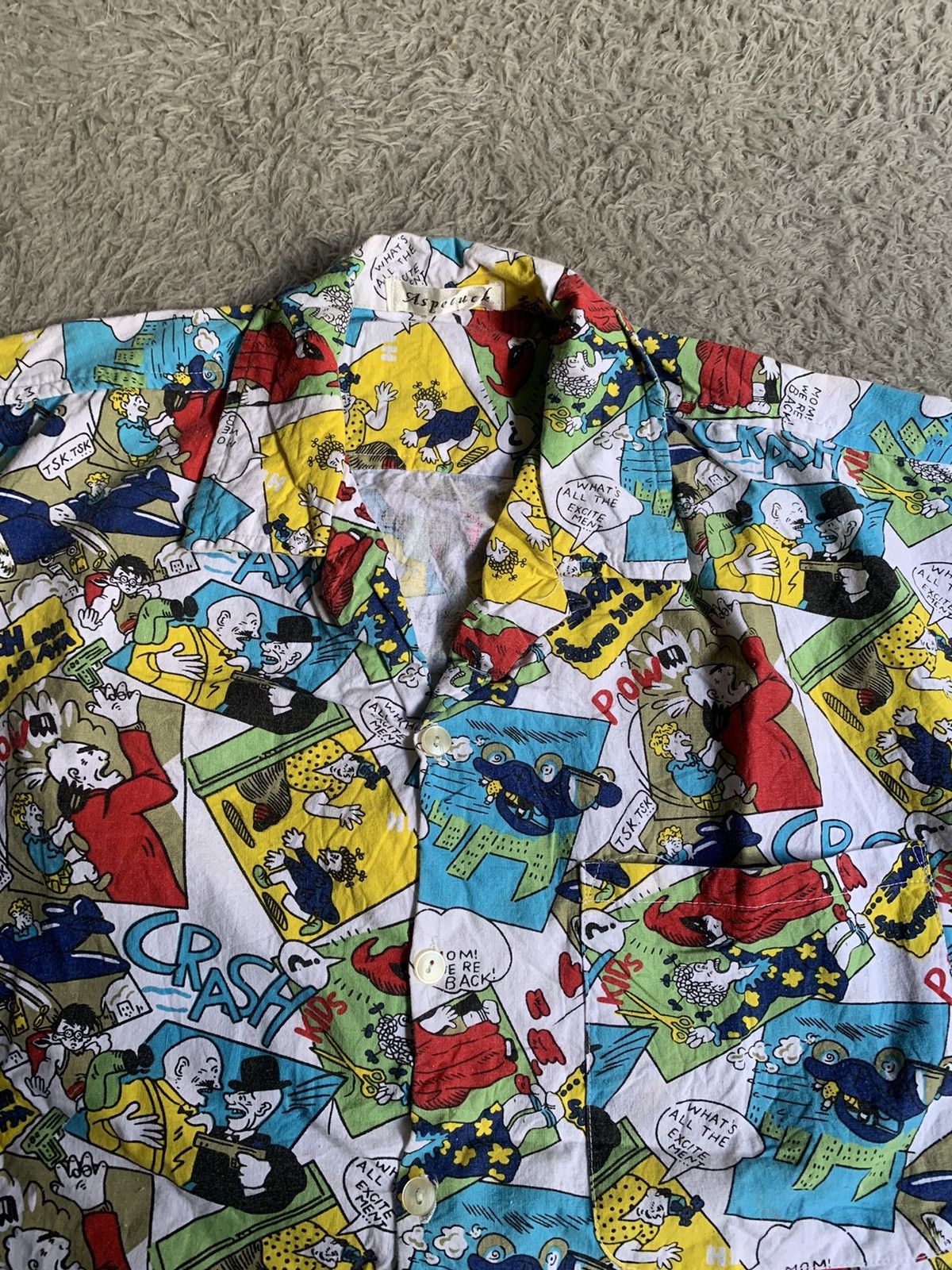 Japanese Brand Vintage 90s Aspetuck Comic Pattern Open Collar Shirt Size US L / EU 52-54 / 3 - 2 Thumbnail