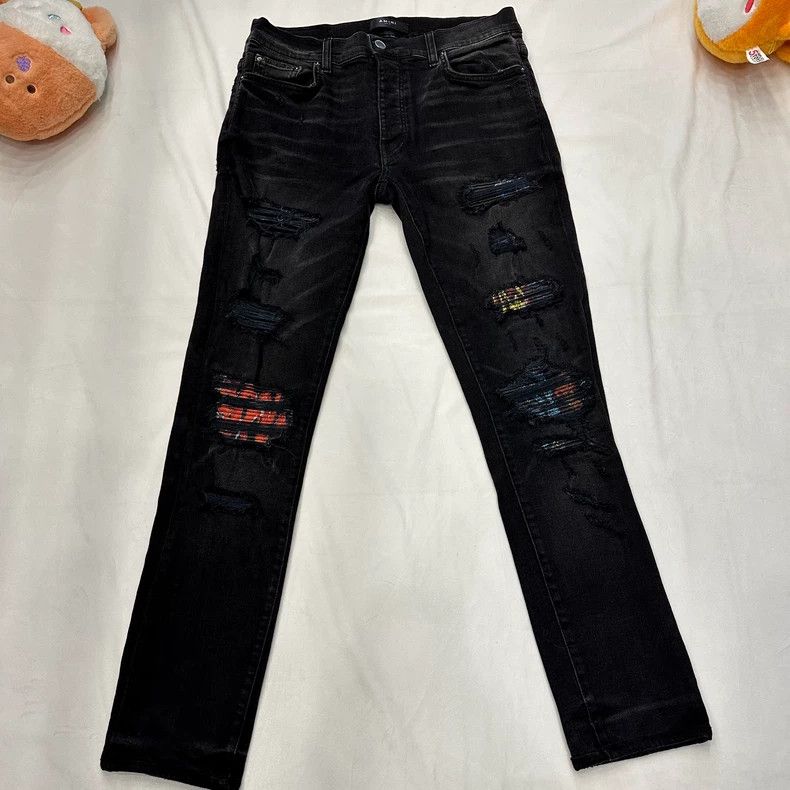 Amiri Amiri Checkerboard Cambodian flower Splatter Art Patch bla Size US 32 / EU 48 - 1 Thumbnail