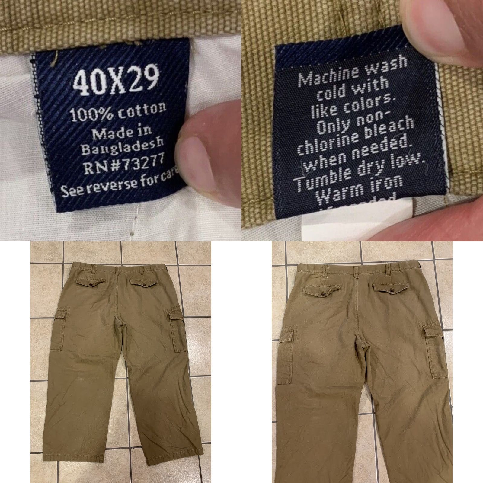 Croft & Barrow Croft & Barrow Men Cargo Pants 40x27 Tan Canvas Workwear 100% Cotton Classic Fit Brown Cargo Pocket Zip Button Front Flat Front Size US 40 / EU 56 - 8 Thumbnail