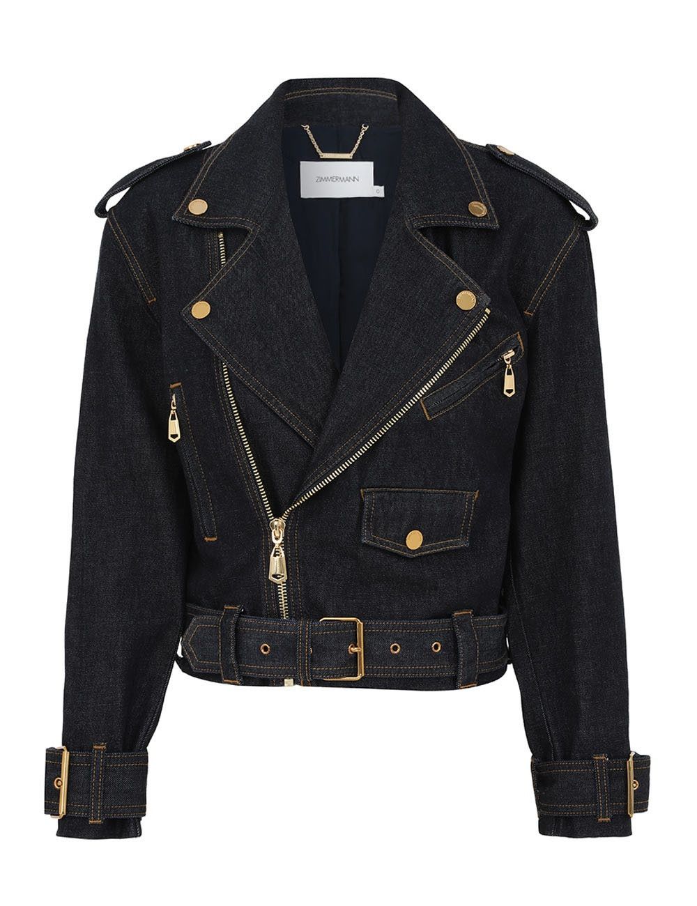 Zimmermann oc11z1025 Crush Denim Biker Jacket in Blue Size XS / US 0-2 / IT 36-38 - 1 Thumbnail
