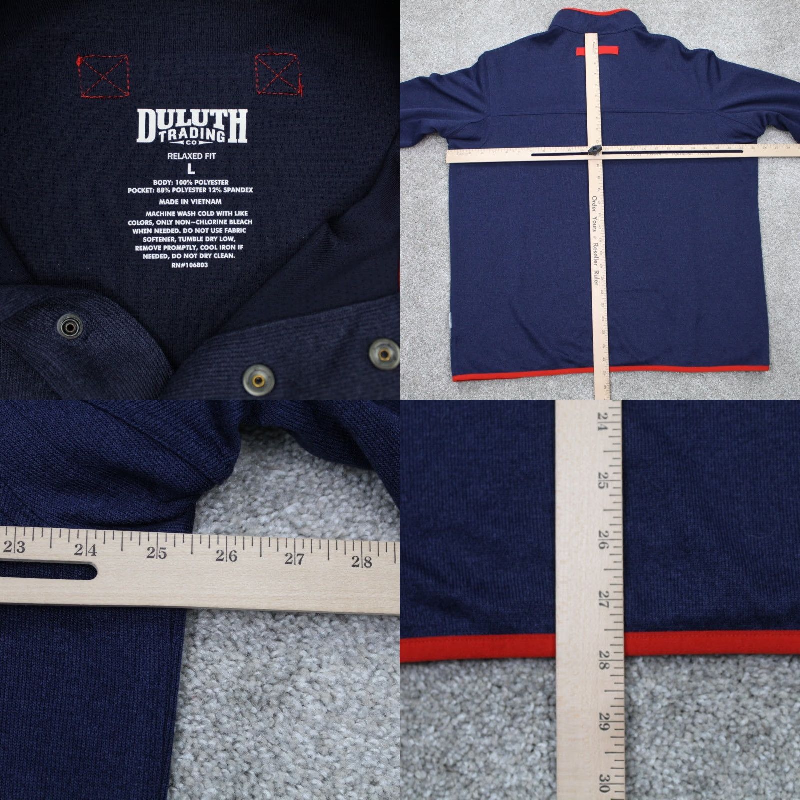 Vintage Duluth Mens Large Blue/Red Snap Sweatshirt Pullover Knit 1/4 Zip Pockets Relaxed Fit L/S Casual/Workwear Size US L / EU 52-54 / 3 - 8 Thumbnail
