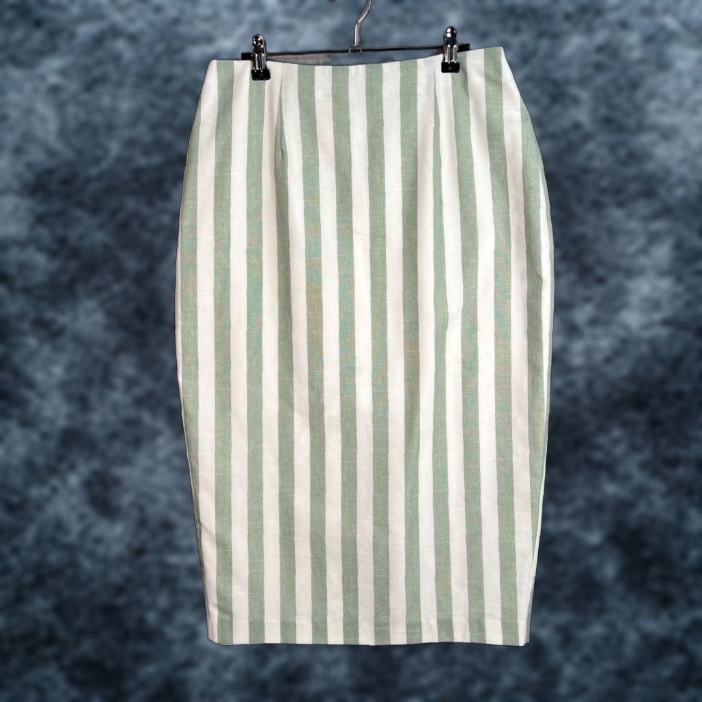 Vintage Alexia Admor Womens Skirt Knee Length Striped Green & White Pencil - 10 - Casual, Regular, Spring, Summer, Fall - Cute & Chic Women’s Dressy Style Size 32" / US 10 / IT 46 - 1 Thumbnail