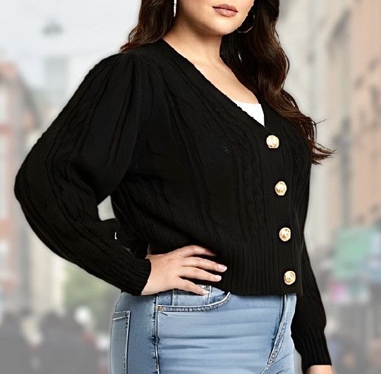 Other Design 365 Women’s Black Balloon Sleeve Cardigan Sz 1x Size XL / US 12-14 / IT 48-50 - 3 Thumbnail