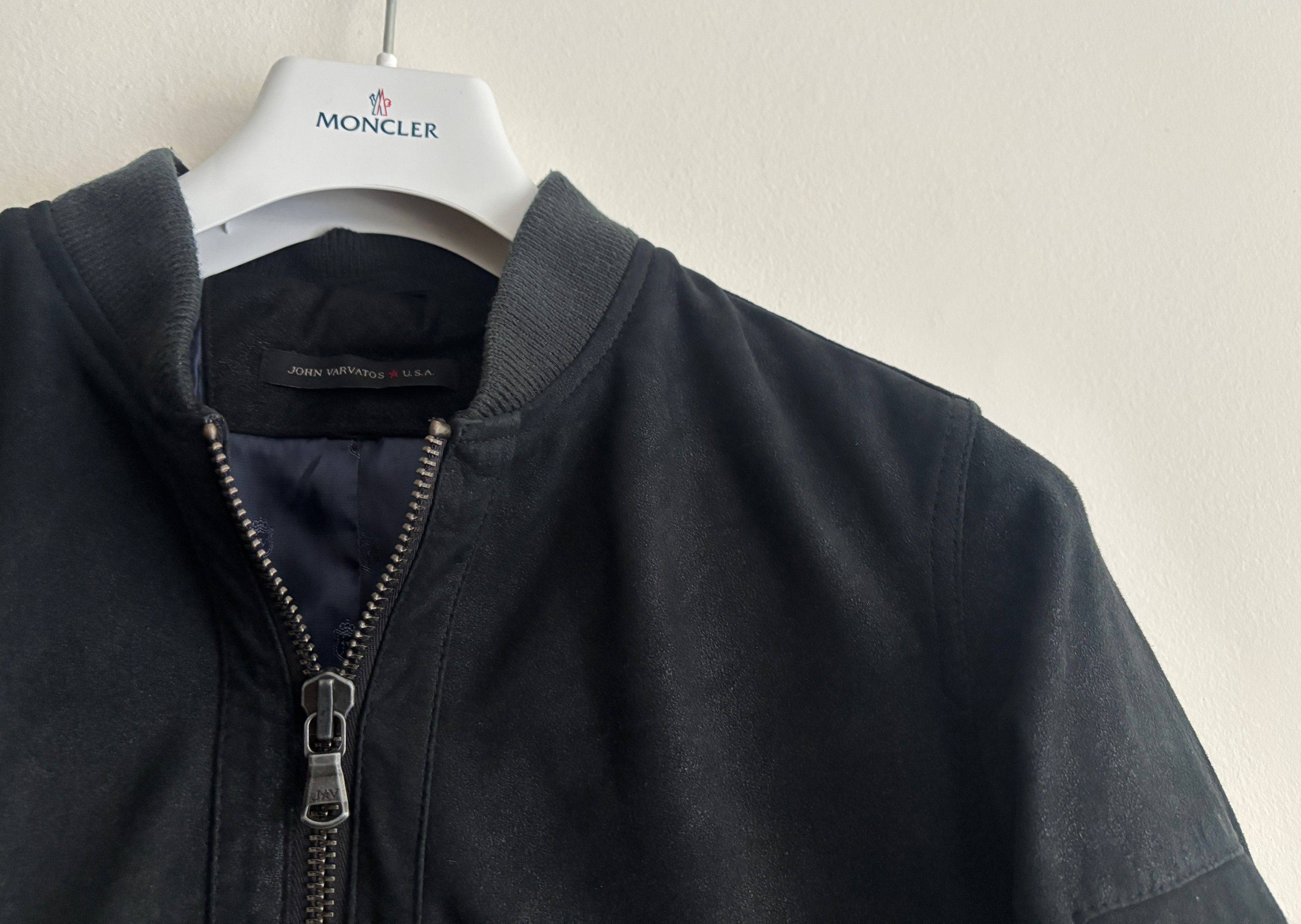 John Varvatos $100 Black Goatskin Suede Double Zip Bomber Jacket Small Size US S / EU 44-46 / 1 - 6 Thumbnail