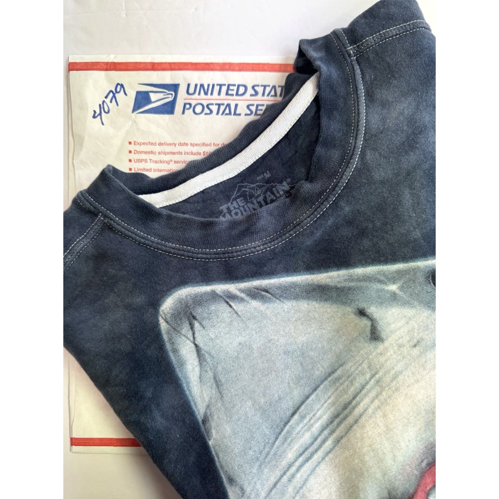 The Mountain The Mountain Shark Sweatshirt Unisex M Blue Tie Dye Cotton Blend Fleece Pullover Long Sleeve Heavyweight Machine Washable Regular Fit Size US M / EU 48-50 / 2 - 7 Thumbnail