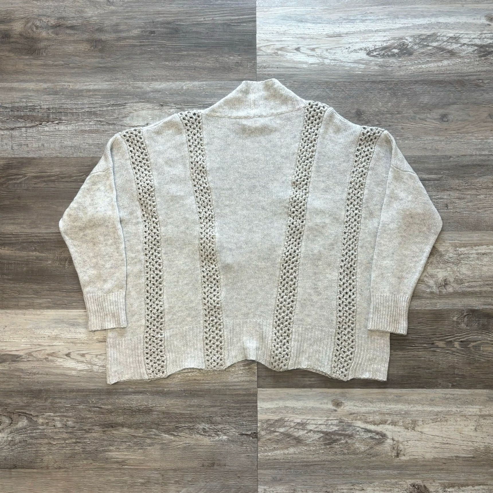Vintage VINTAGE Sundance Cardigan Open Front Knit Ribbon Vertical Crochet Light Gray Womens L Size L / US 10 / IT 46 - 3 Thumbnail