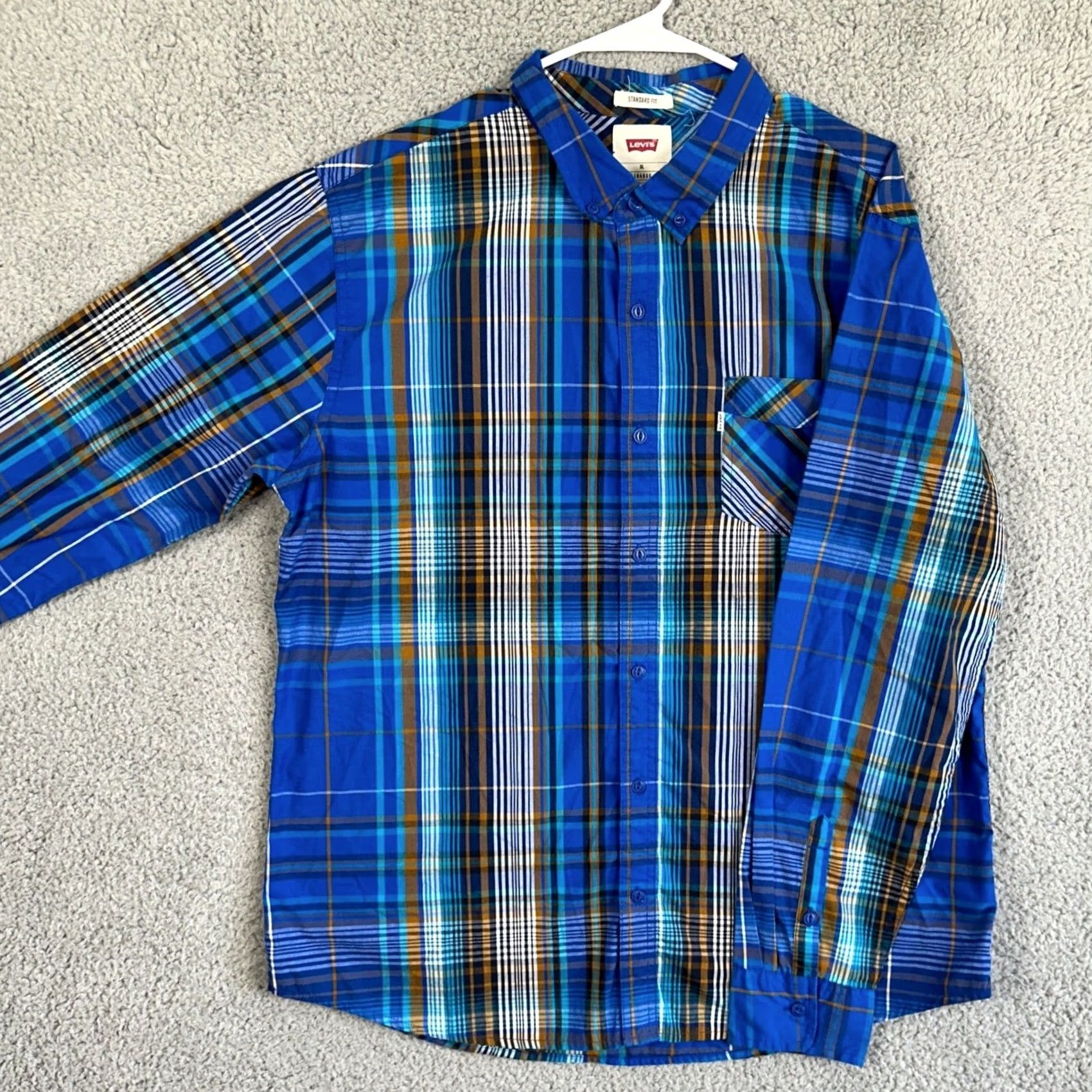 Levi's Levi's Shirt Button Down Mens XL Blue Plaid Standard Fit Long Sleeve Pocket Logo Size US XL / EU 56 / 4 - 2 Thumbnail
