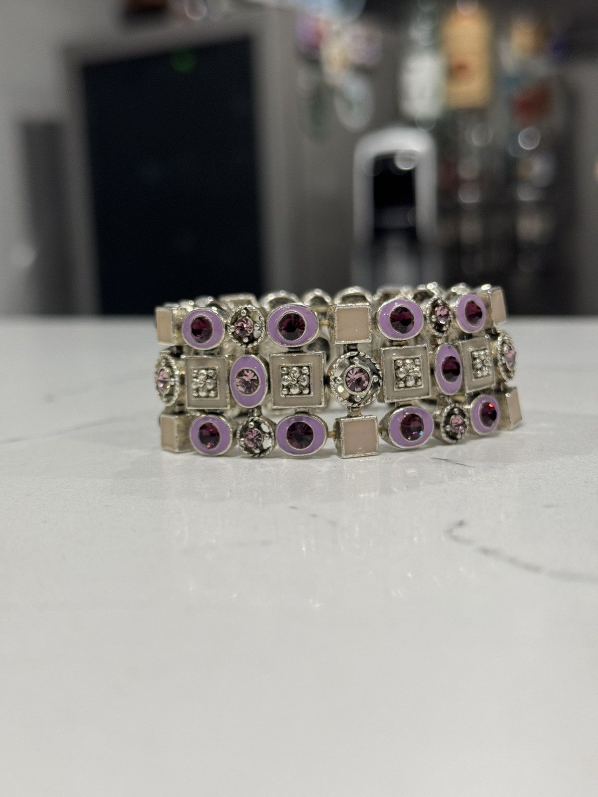 Jewelry Vintage Silver Plated Jewelry with purple enamel and stones Size ONE SIZE - 4 Thumbnail