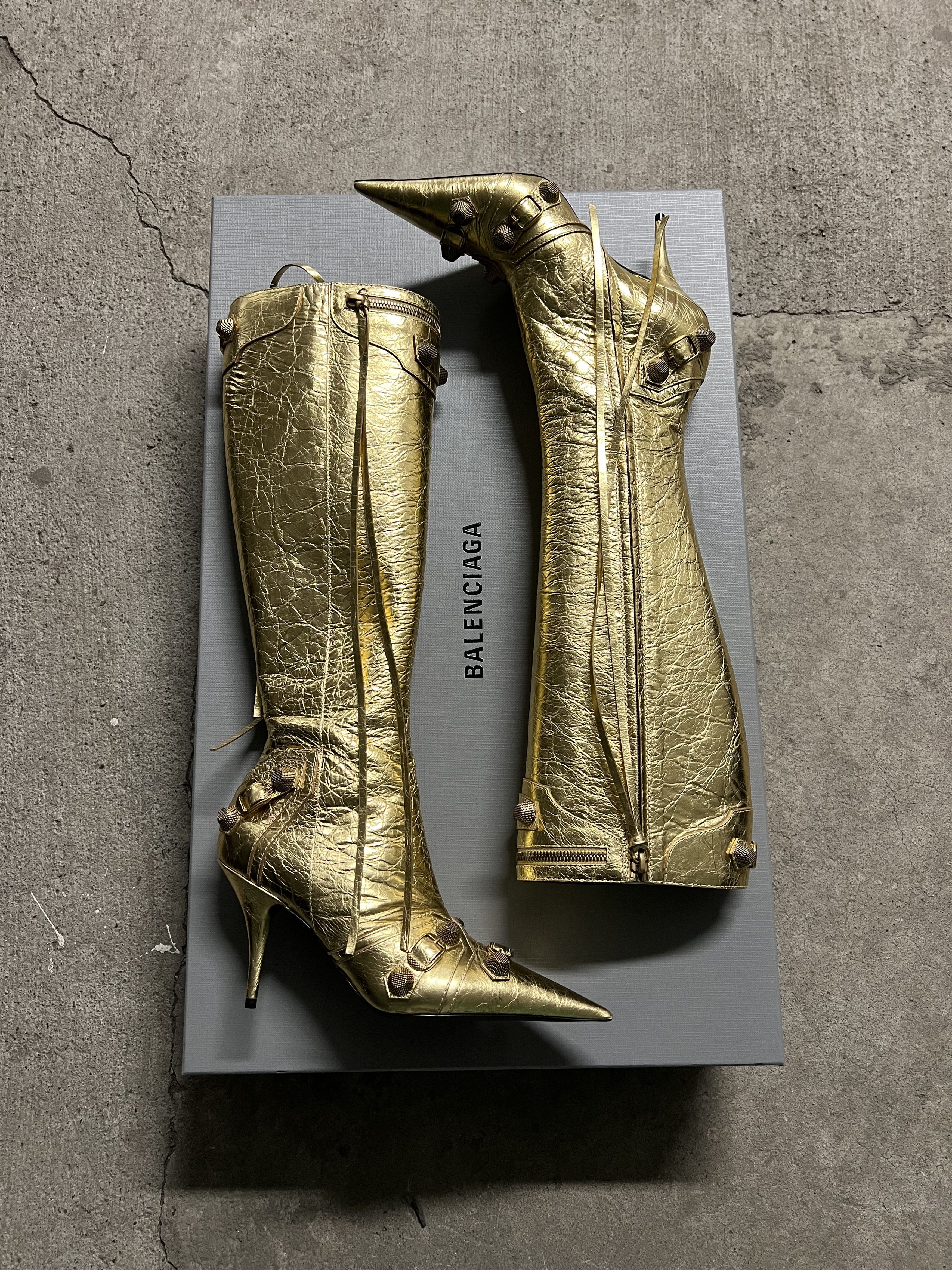 Balenciaga Balenciaga Le Cagole Embellished Gold Heel Boots Size US 8 / IT 38 - 1 Thumbnail