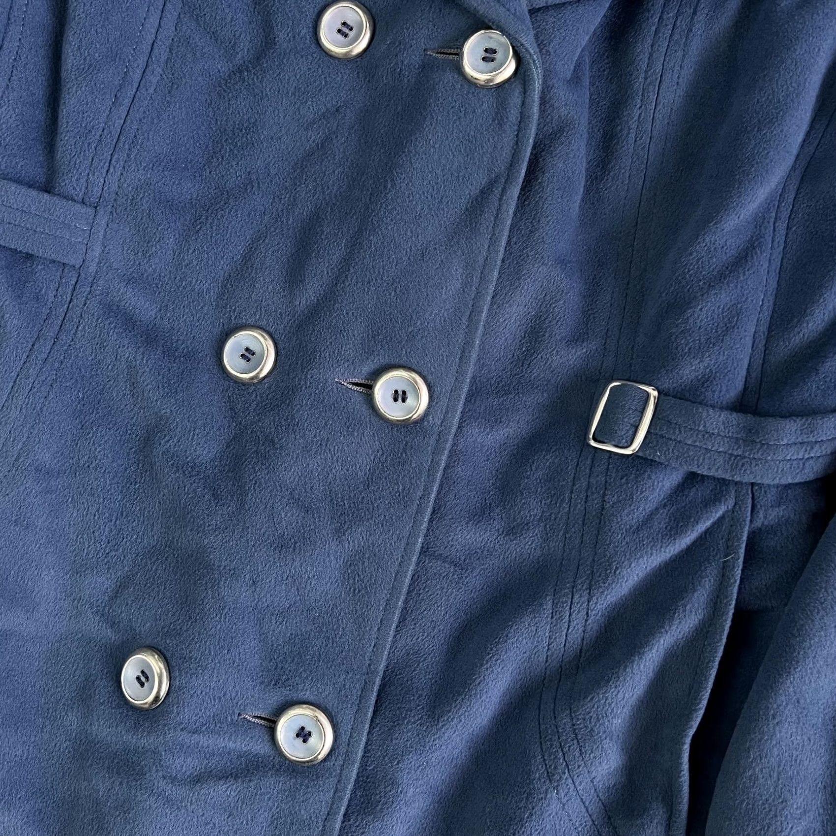 Doublet VINTAGE Susan Lynn Coat Womens M Blue Suede Cloth Double Breasted Belted Shoestring Detail Size M / US 6-8 / IT 42-44 - 3 Thumbnail
