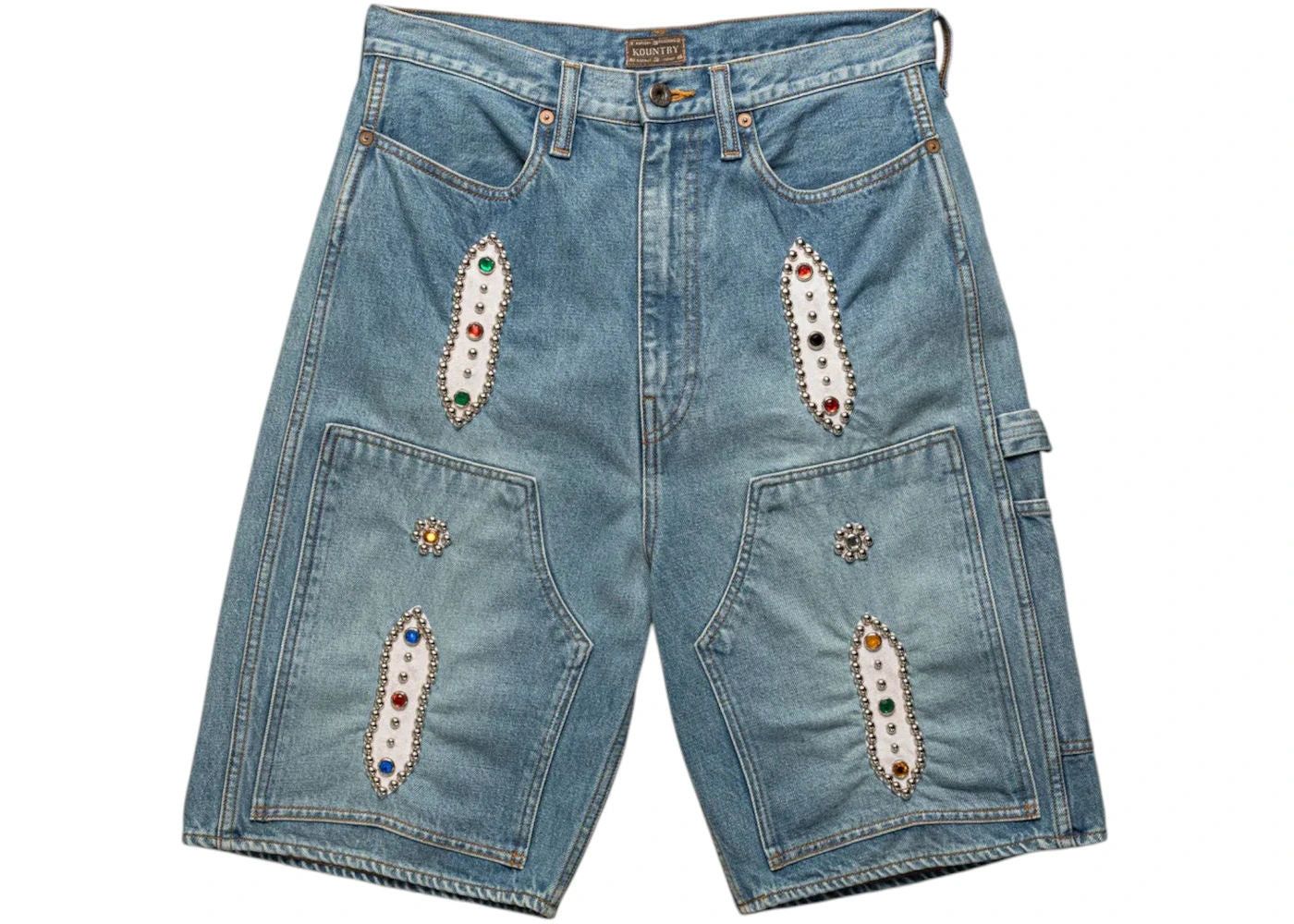 Kapital 14oz Denim STUDS Remake Shorts Light Indigo Size US 32 / EU 48 - 1 Thumbnail
