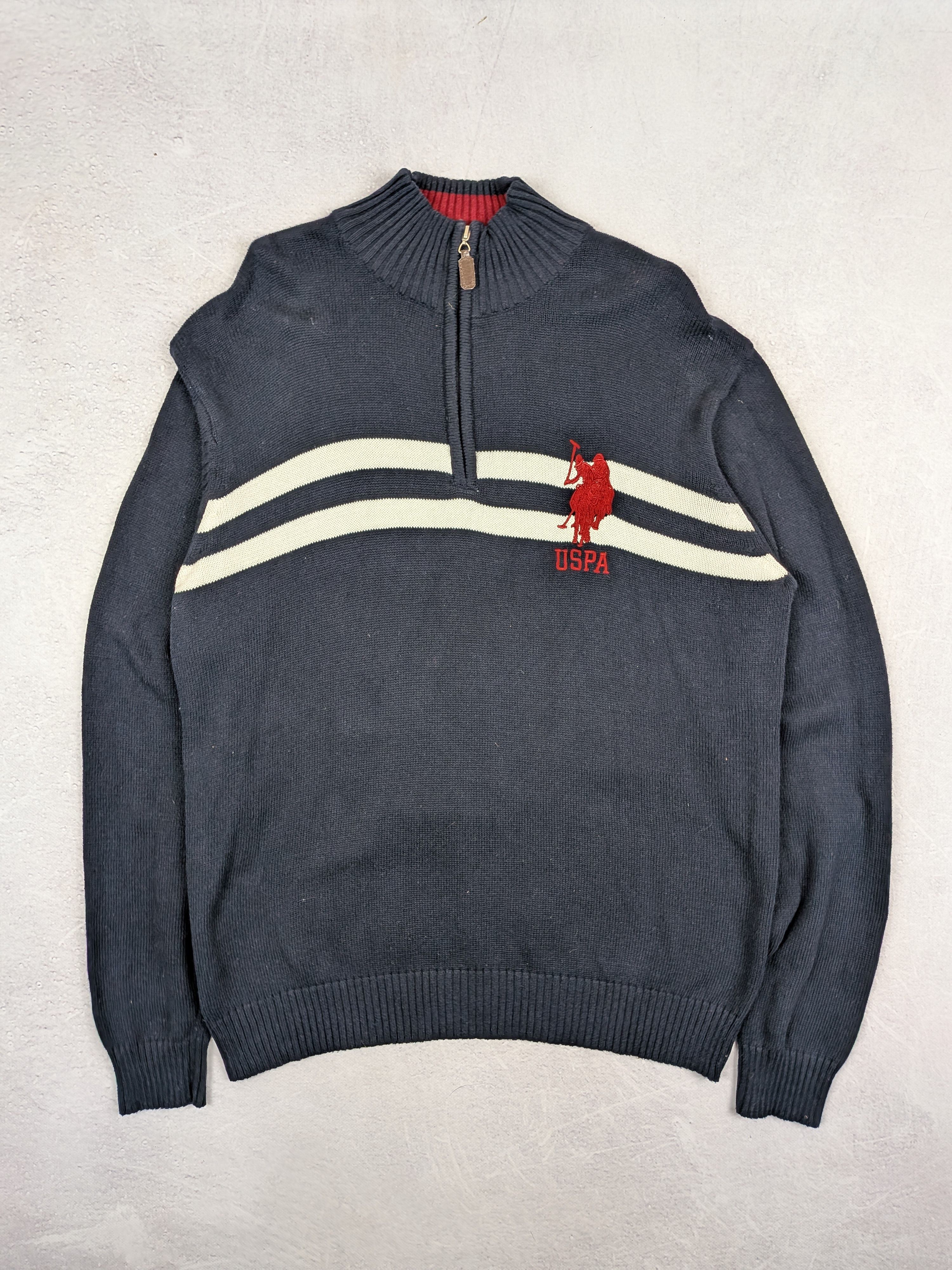 U.S. Polo Assn. USPA Navy Quarter-Zip Sweater XL Winter Pullover Size US XL / EU 56 / 4 - 2 Thumbnail