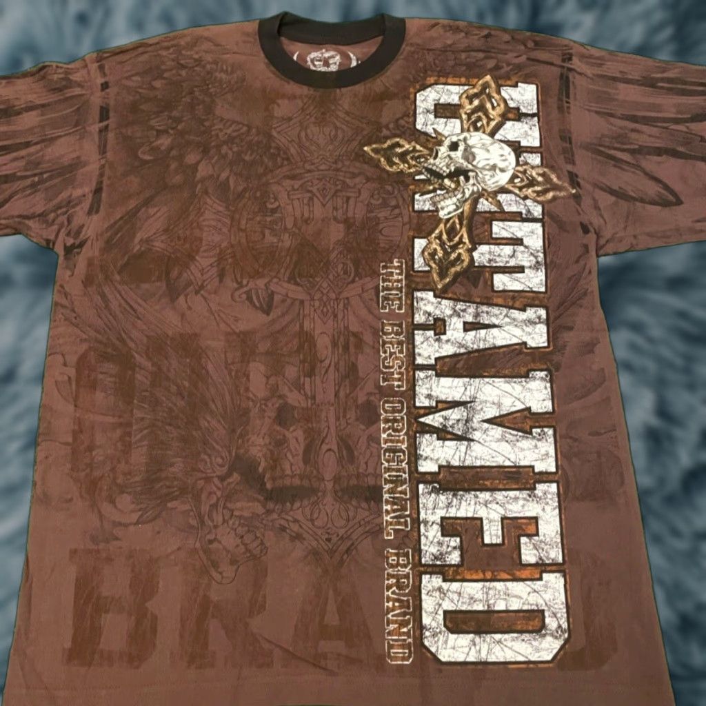 Gloverall VINTAGE Untamed MMA All Over Print Skull Wings Grunge Punk VTG Shirt XL Mens Brown Size US XL / EU 56 / 4 - 1 Thumbnail