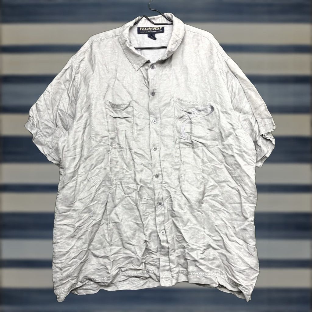 Pelle Pelle VINTAGE Pelle Pelle Shirt Shorts Mens 42 Grey Linen Silk Button Up 42 Grey 90s Mens Size US XL / EU 56 / 4 - 1 Thumbnail
