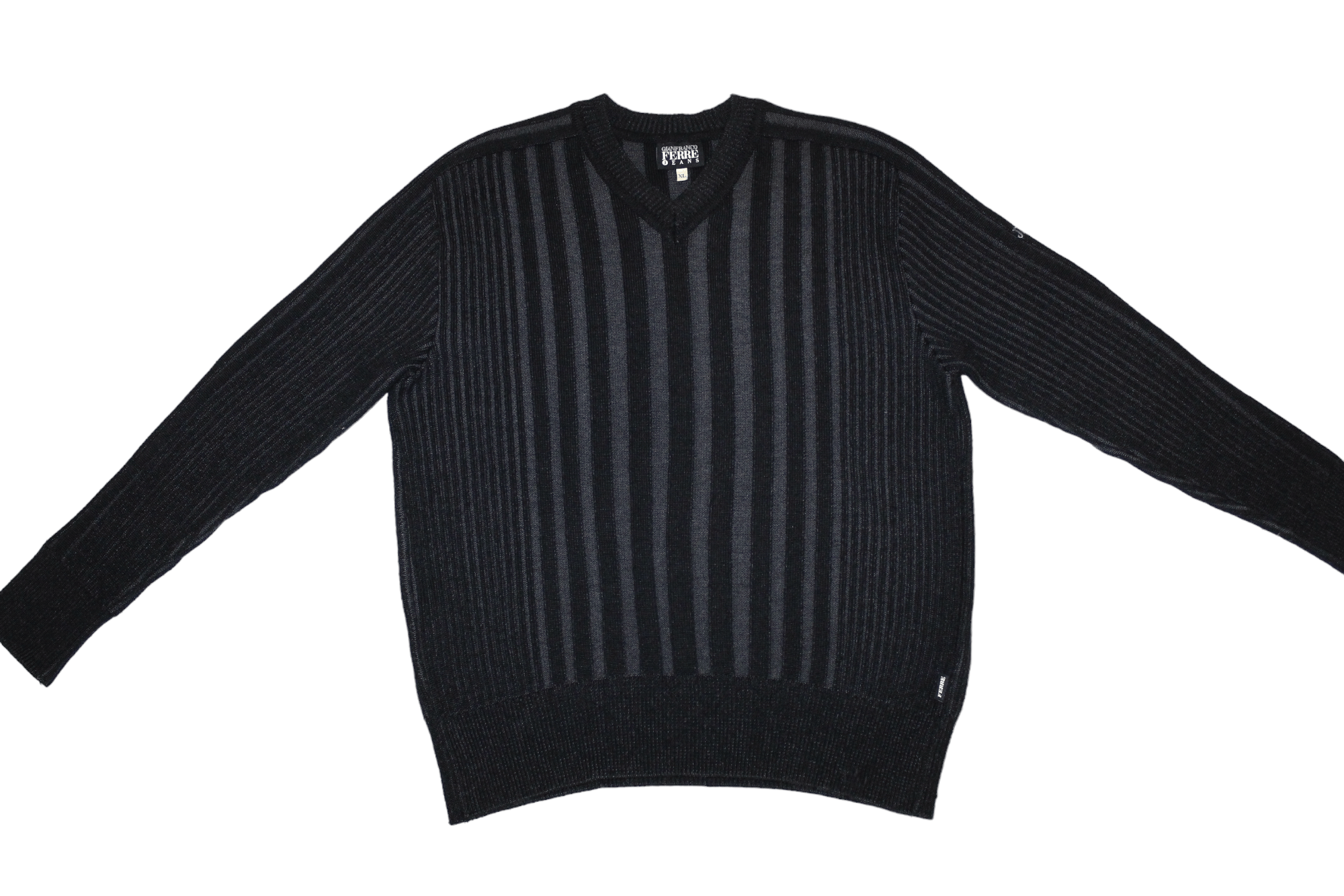 Ferre VTG Gianfranco Ferre V-neck Wool Blend Striped Sweater Size US M / EU 48-50 / 2 - 2 Thumbnail