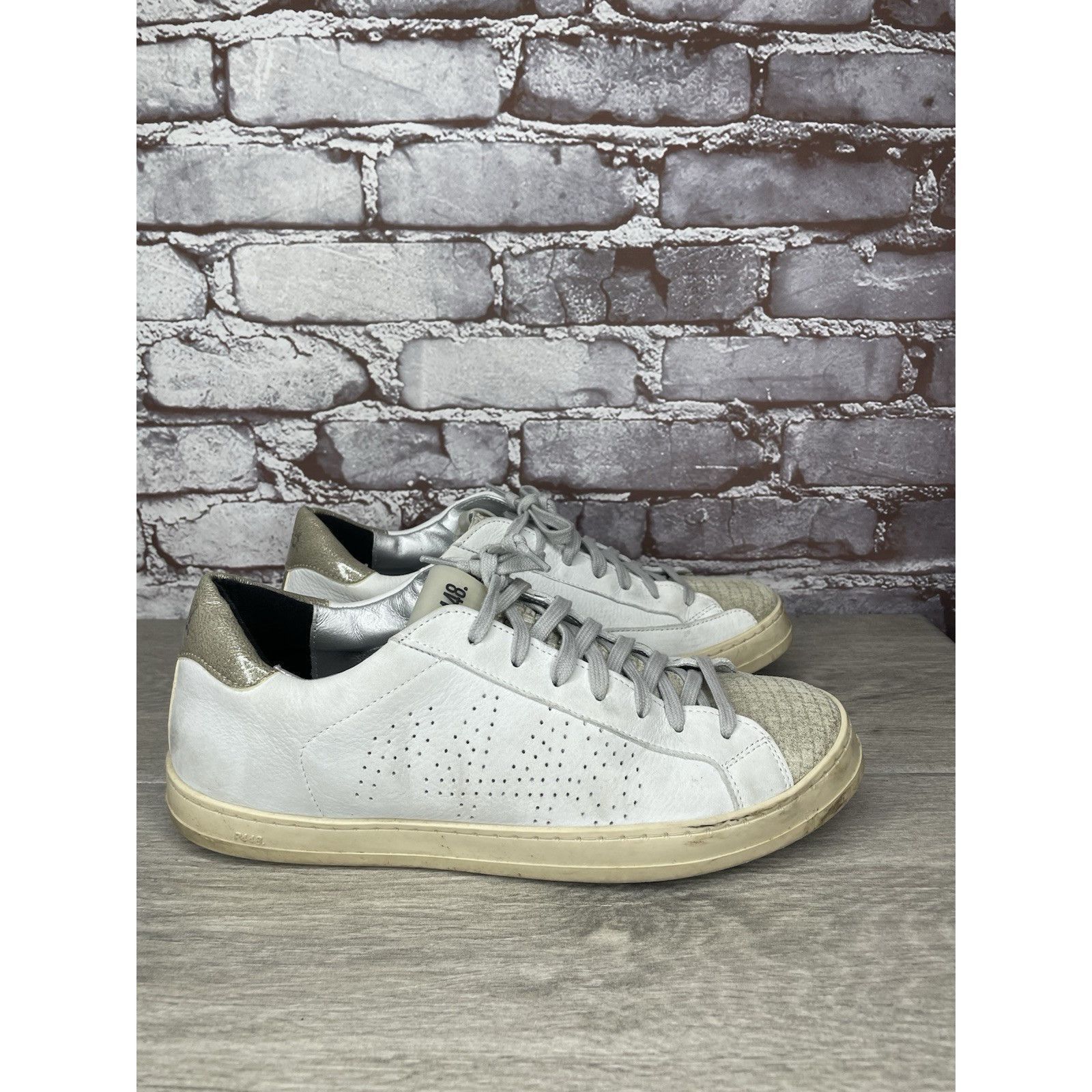 P448 P448 John Kale Bia White Leather Grey Lace Up Casual Sneaker Size US 11 / IT 41 - 15 Thumbnail
