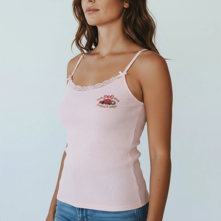 Dolce & Gabbana D&G Pink Cami NWT Y2K Coquette Fruit Embroidered Archival Size M / US 6-8 / IT 42-44 - 3 Thumbnail