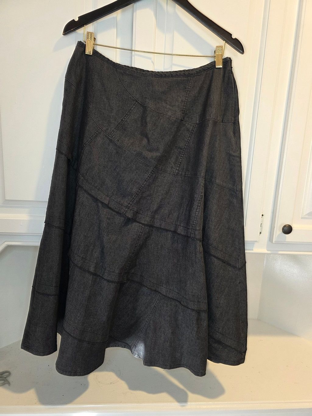 Sandro Sandro Sport Gray Denim Patchwork A-Line Midi Skirt Size 12 Size 34" / US 12 / IT 48 - 2 Thumbnail