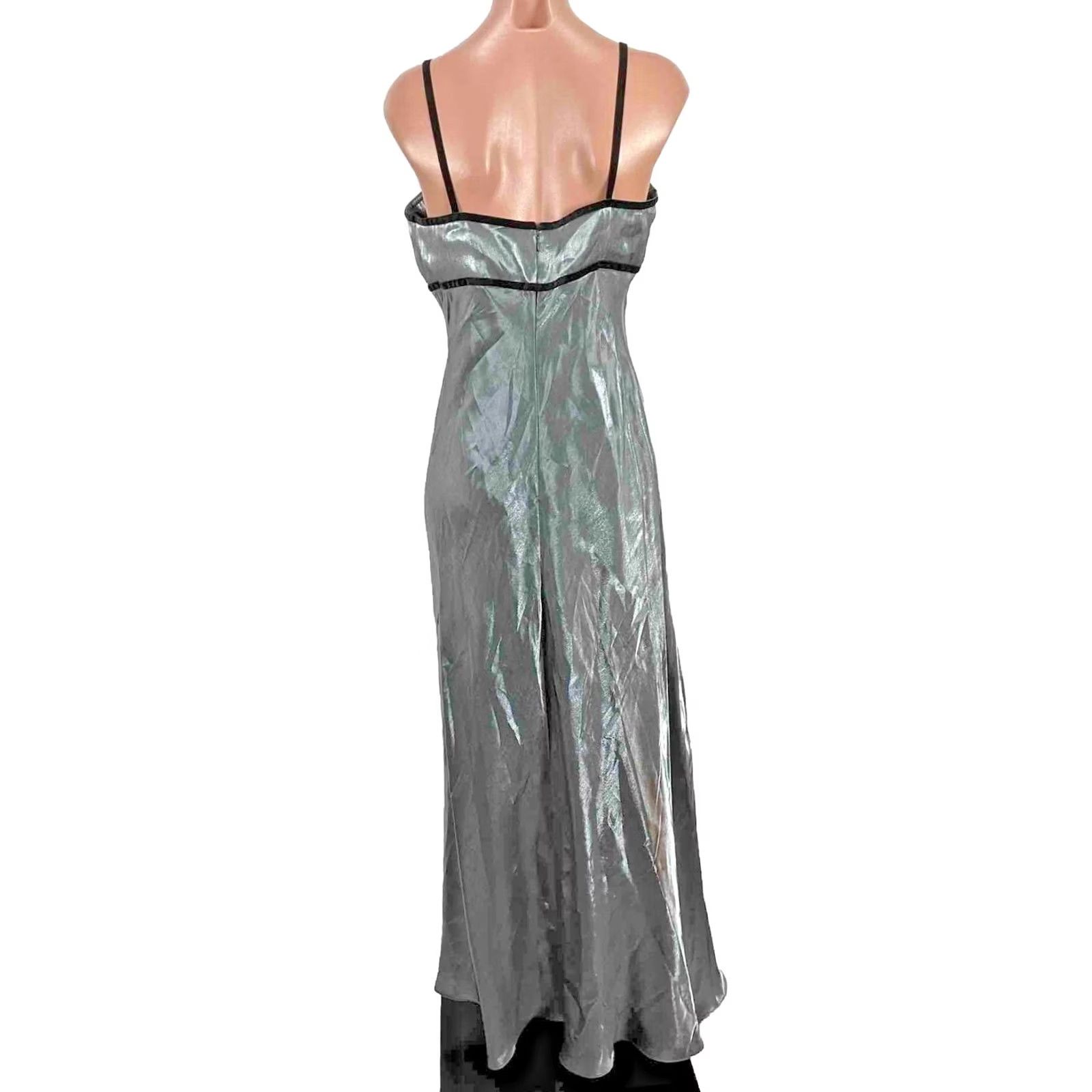 Vintage Vintage Silver Satin Strappy Formal Prom 90s Y2K Sexy Shiny Wet Look Dress Size XL / US 12-14 / IT 48-50 - 2 Thumbnail