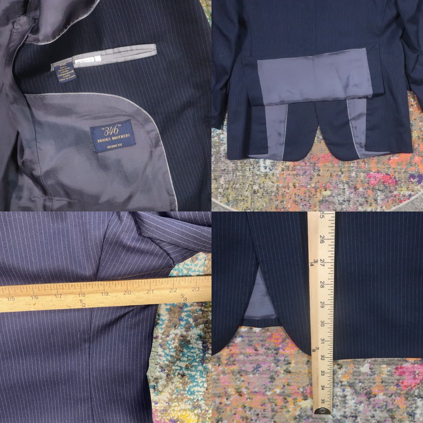 Brooks Brothers Brooks Brothers Blazer Mens 44R Wool 346 Navy Blue Pinstripe Tweed Notch Lapel Double-Vented 2-Piece 2-Button Front Jacket Size 44 Regular EUC Size 44R - 8 Thumbnail