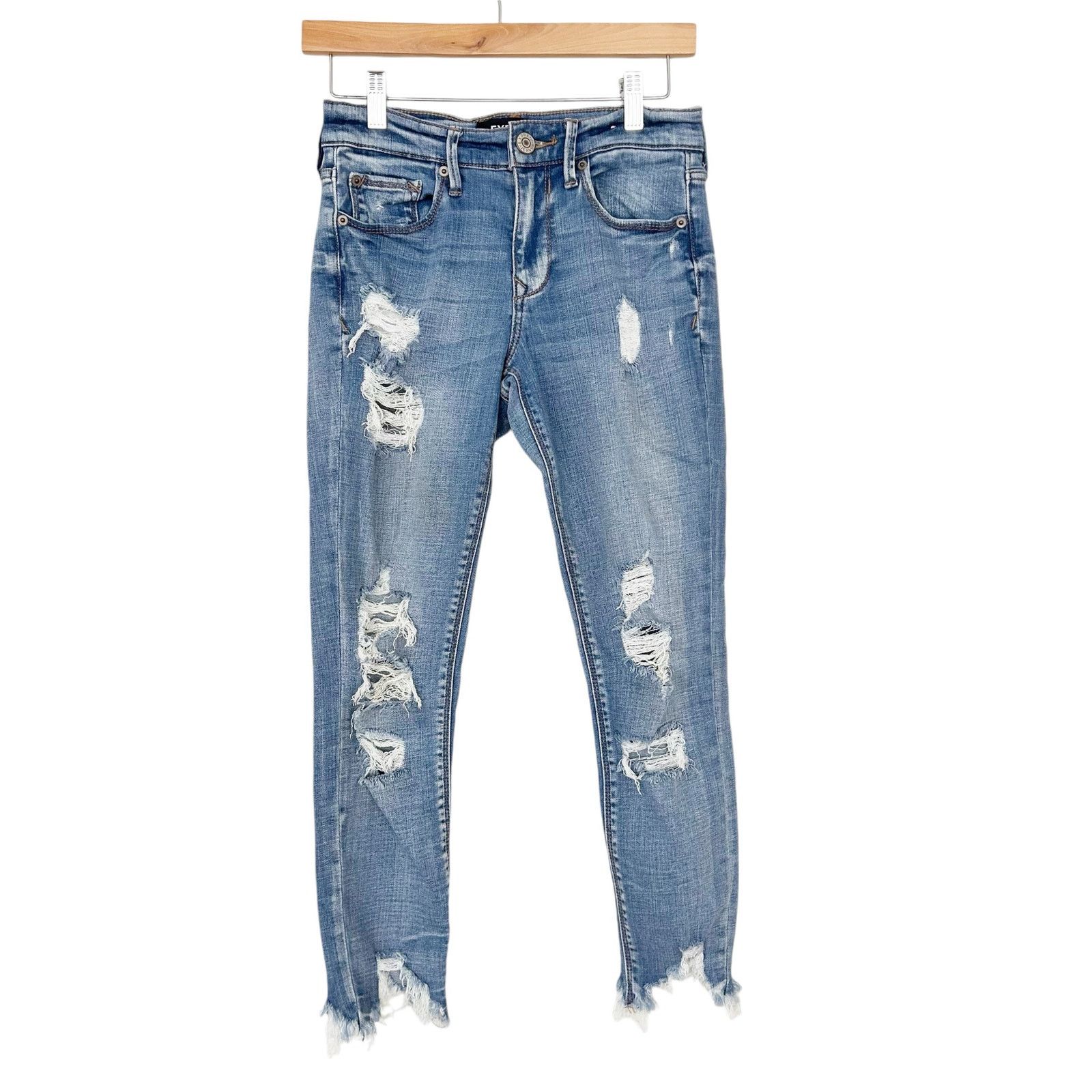 Express Express Distressed Mid Rise Ankle Legging Jeans Sz 2S Size 26" / US 2 / IT 38 - 1 Thumbnail