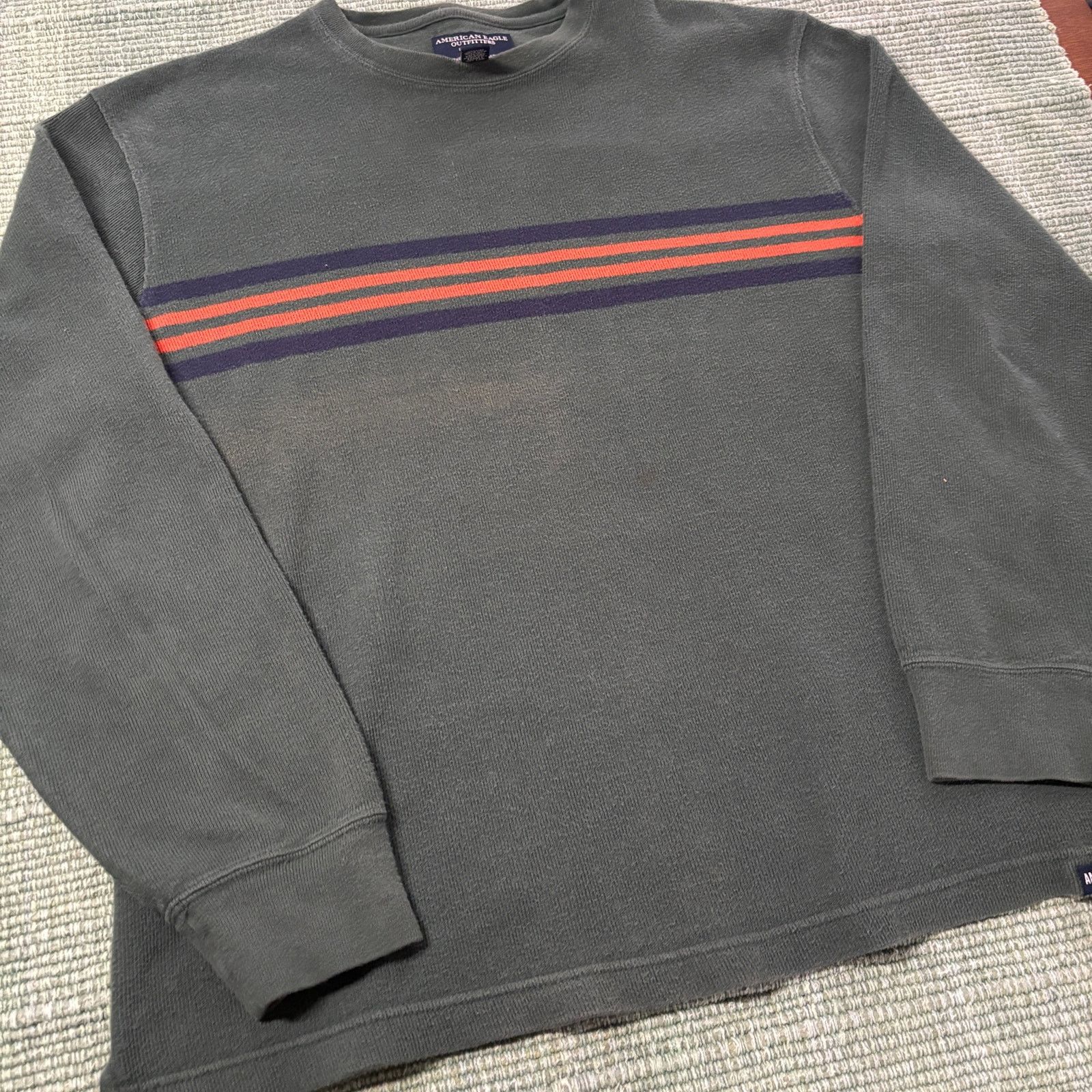 American Eagle Outfitters × Vintage Striped Vtg Green Cotton American Eagle Baggy Y2K Sweater Size US L / EU 52-54 / 3 - 5 Thumbnail