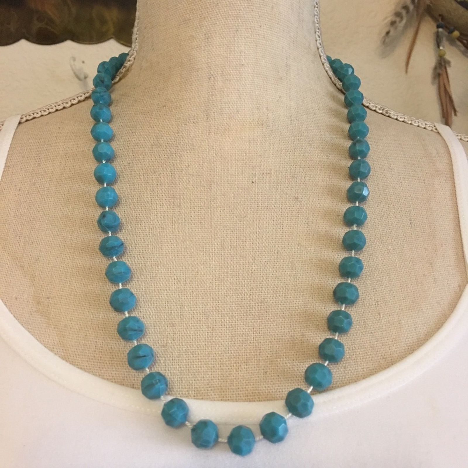 Vintage Vintage turquoise faceted marble bead necklace Size ONE SIZE - 1 Thumbnail