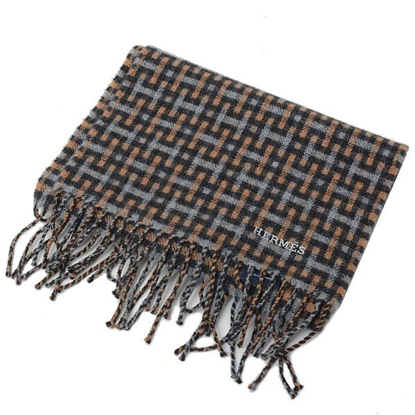 Hermes Hermes Hermes Cashmere H Logo Scarf Tartan Check Multicolor Natural Material Scarf 69789 in Great Condition Size ONE SIZE - 1 Thumbnail
