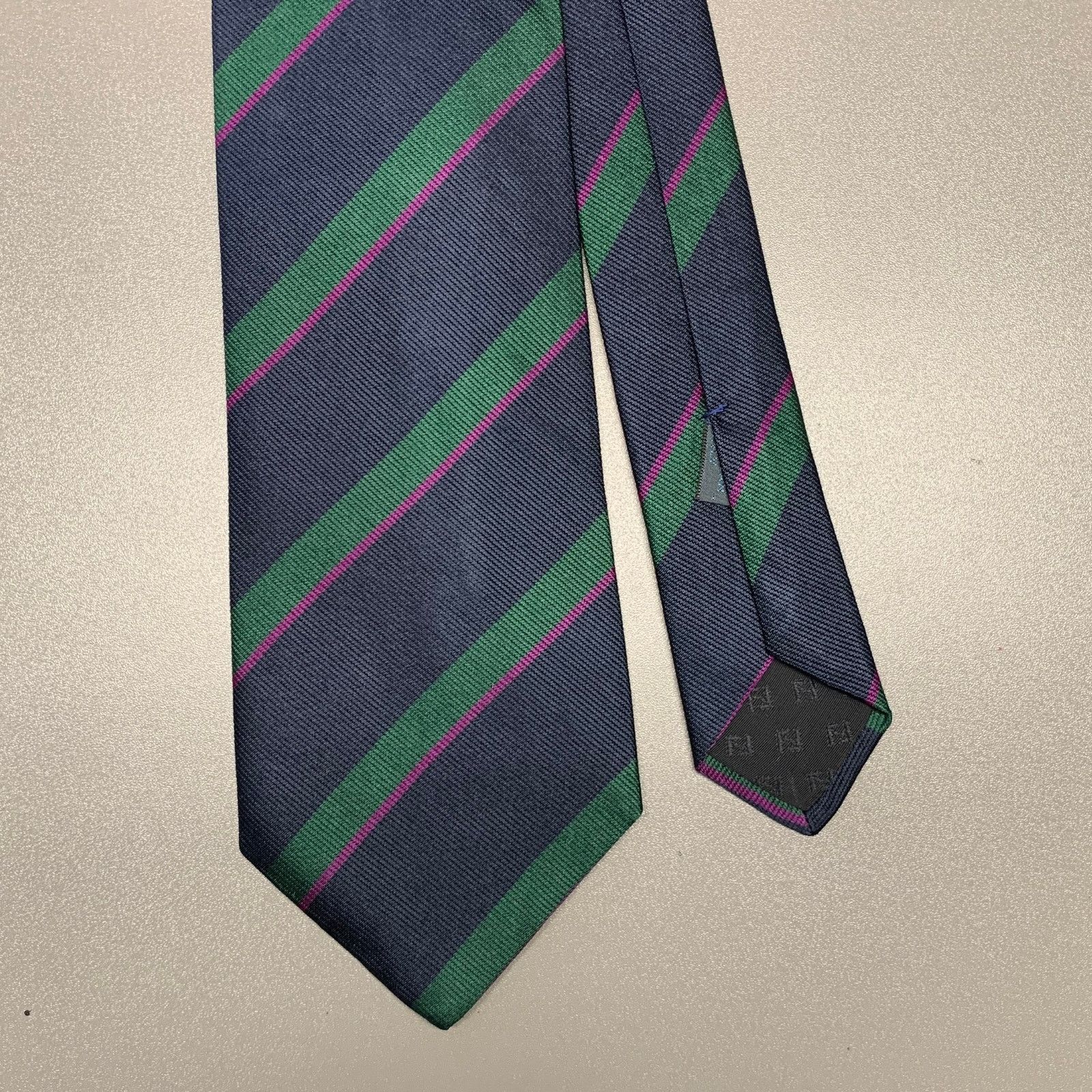 Fendi FENDI Navy Green Diagonal Stripe Silk Tie Size ONE SIZE - 1 Thumbnail