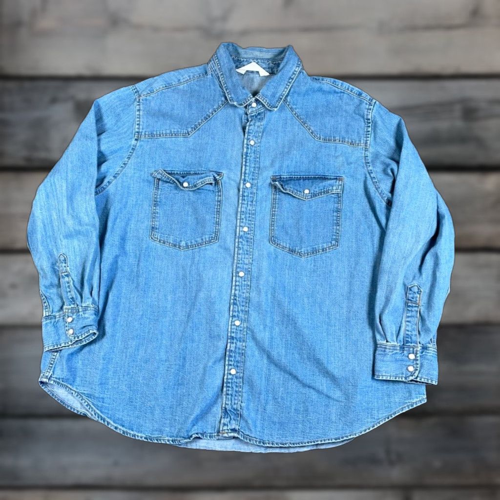 H&M H&M Shirt Denim Pearl Snap Western Cowboy Grunge Casual Workwear Blue XL Mens Size US XL / EU 56 / 4 - 1 Thumbnail