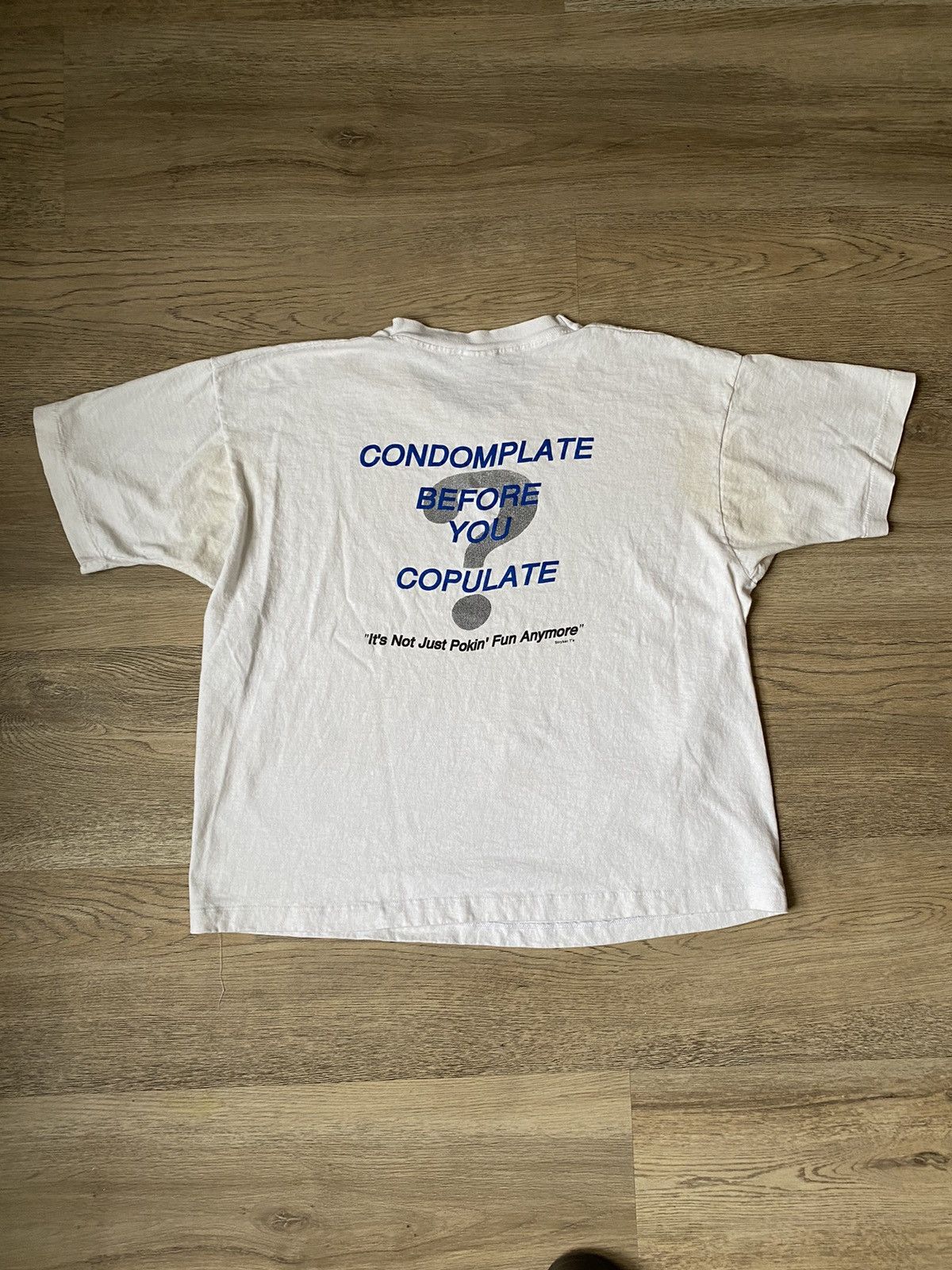 image of Vintage 90's Condom Tee in White, Men's (Size Large)