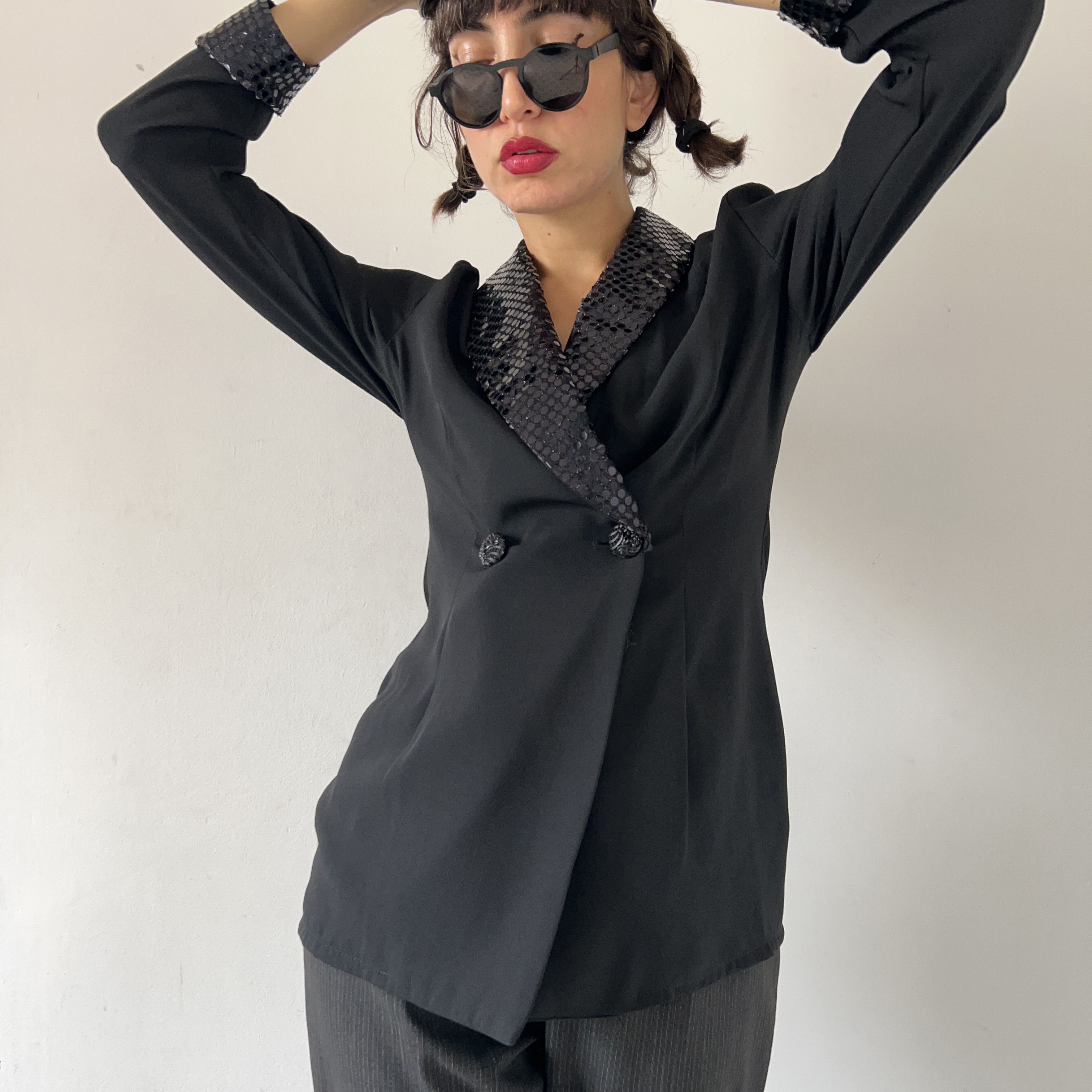 Vintage Vintage 80s Black Sequin Blazer Size XL / US 12-14 / IT 48-50 - 7 Thumbnail