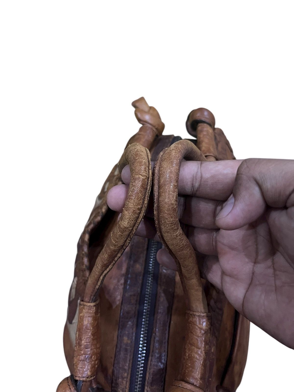 Japanese Brand vintage ibiza handle bag brown cream leather applique design Size ONE SIZE - 13 Thumbnail