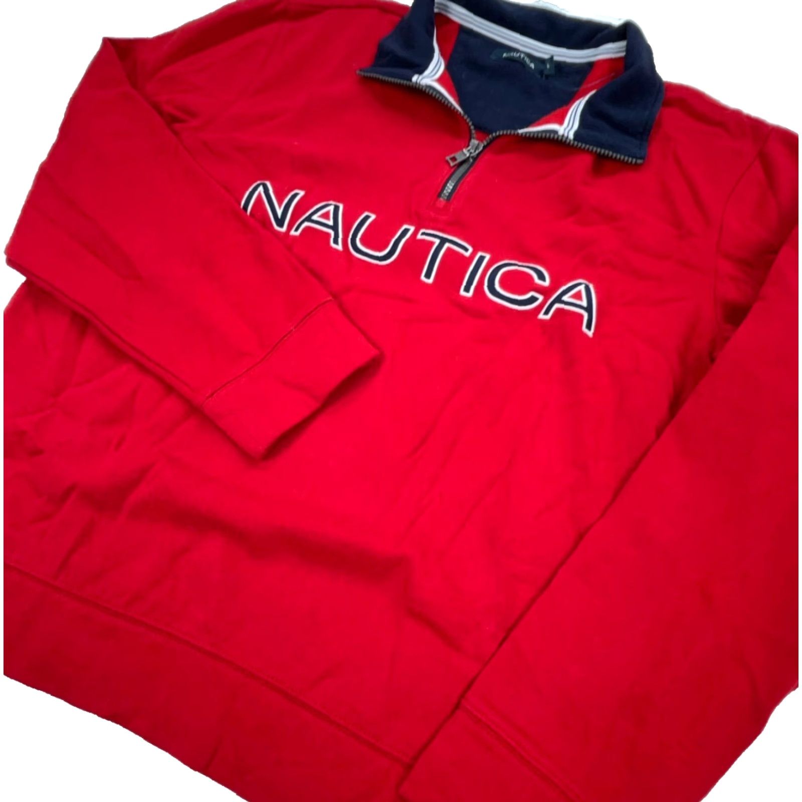 Nautica Nautica Sweatshirt Mens Large Red Blue Pullover 1/4 Zip Logo Graphic Print Mock Neck Zip Modern Nautical Preppy Classic Size US L / EU 52-54 / 3 - 3 Thumbnail