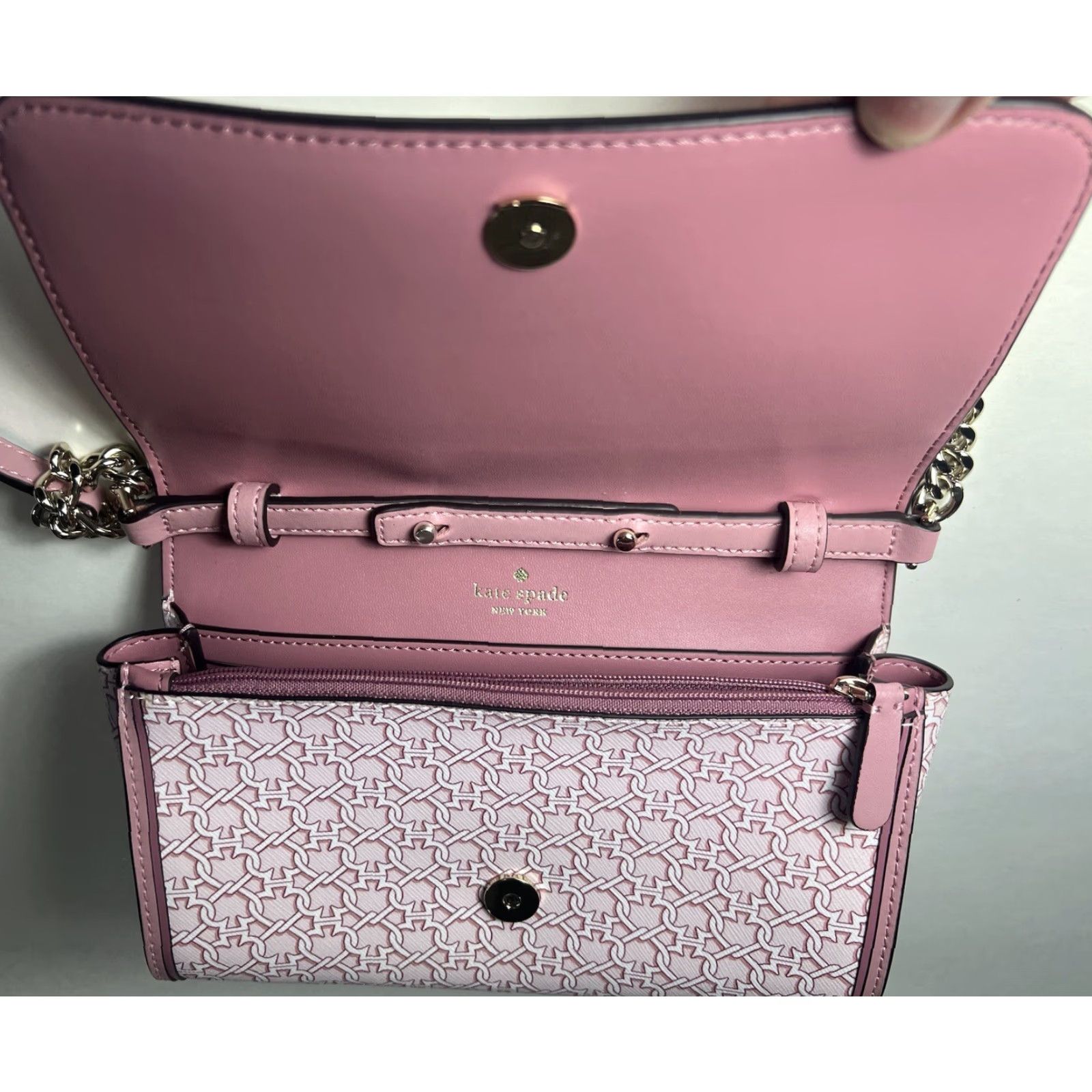 Vintage Kate Spade LINK Tote Bag Mauve Cream Purse Linked Spades Tote Women Medium Pink Leather Crocodile Linked Straps Andrea Link 90s? Size ONE SIZE - 6 Thumbnail