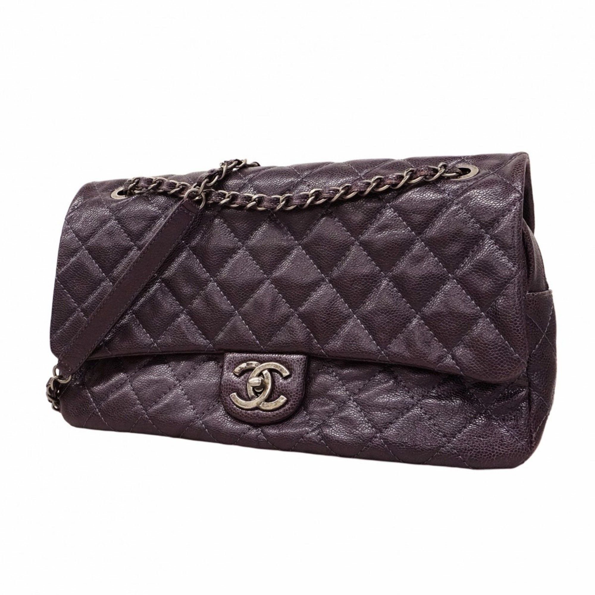 Chanel Shoulder Bag Matelasse W Chain Caviar Skin Purple Women's
