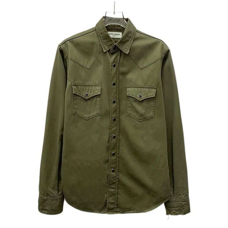 Saint Laurent Paris Saint Laurent Paris Army green old cotton lapel single-bre Size US S / EU 44-46 / 1 - 1 Thumbnail