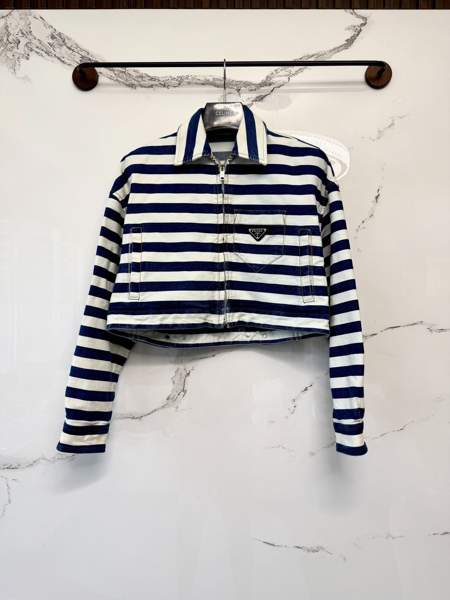 Prada Prada Blue White Striped Denim Jacket Size XS / US 0-2 / IT 36-38 - 1 Thumbnail