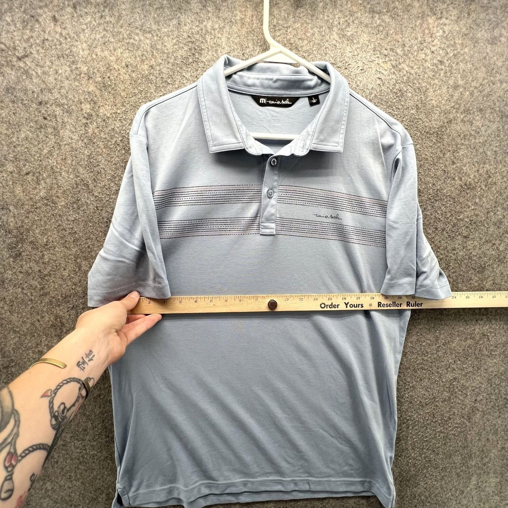 TravisMathew Travis Mathew Polo Shirt Mens Large Blue Chest Stripe Short Sleeve Golf Casual Shirt Size US L / EU 52-54 / 3 - 5 Thumbnail