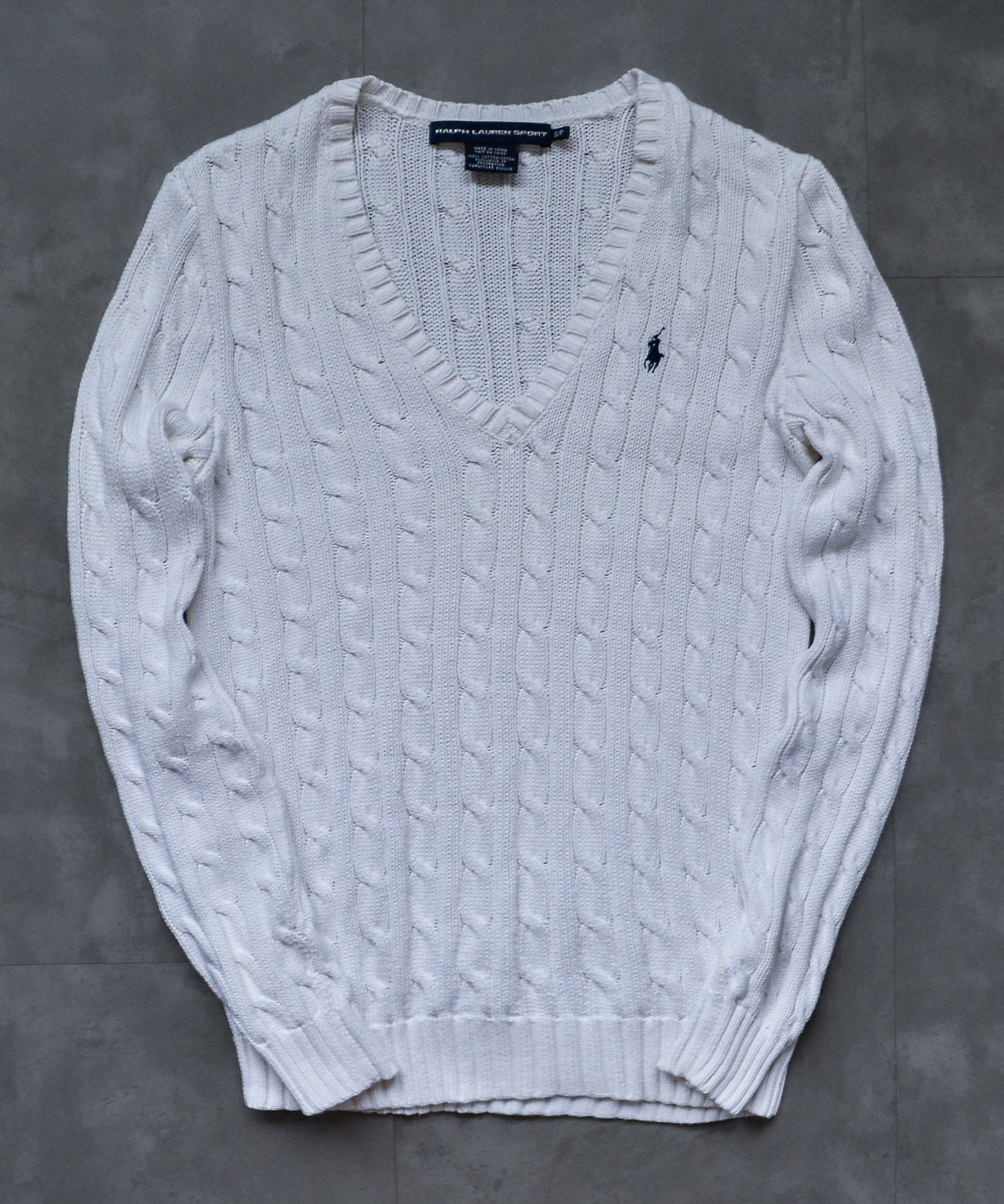 Polo Ralph Lauren RALPH LAUREN Sweater Cable Knit White Cotton V Neck S Size S / US 4 / IT 40 - 2 Thumbnail