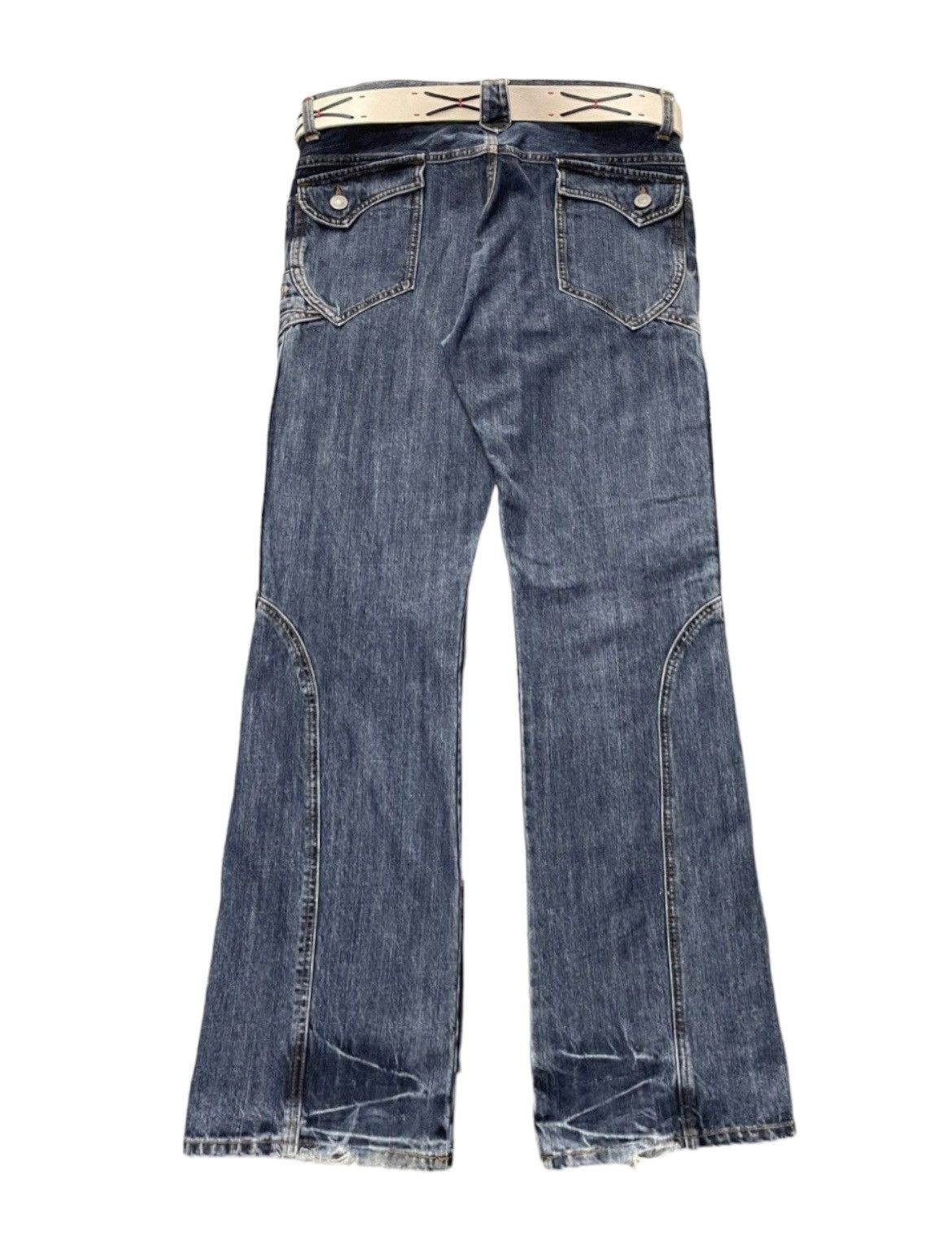 If Six Was Nine × In The Attic × Le Grande Bleu (L.G.B.) Real Cloth Japan Flared Poems Laces Denim With Leather Belt Size US 34 / EU 50 - 2 Thumbnail