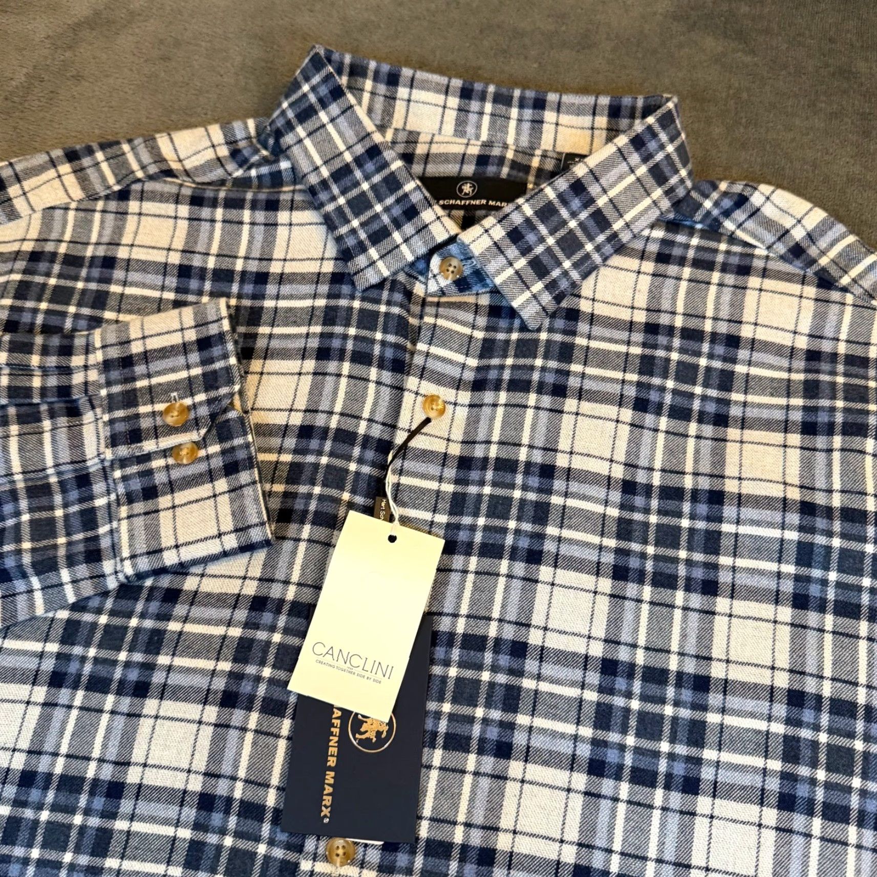 Hart Schaffner Marx Hart Schaffner Marx Canclini Blue Plaid Cotton Flannel Shirt Mens 2XL NWT Adult Regular Button-Up Long Sleeve Collared Size US XXL / EU 58 / 5 - 2 Thumbnail