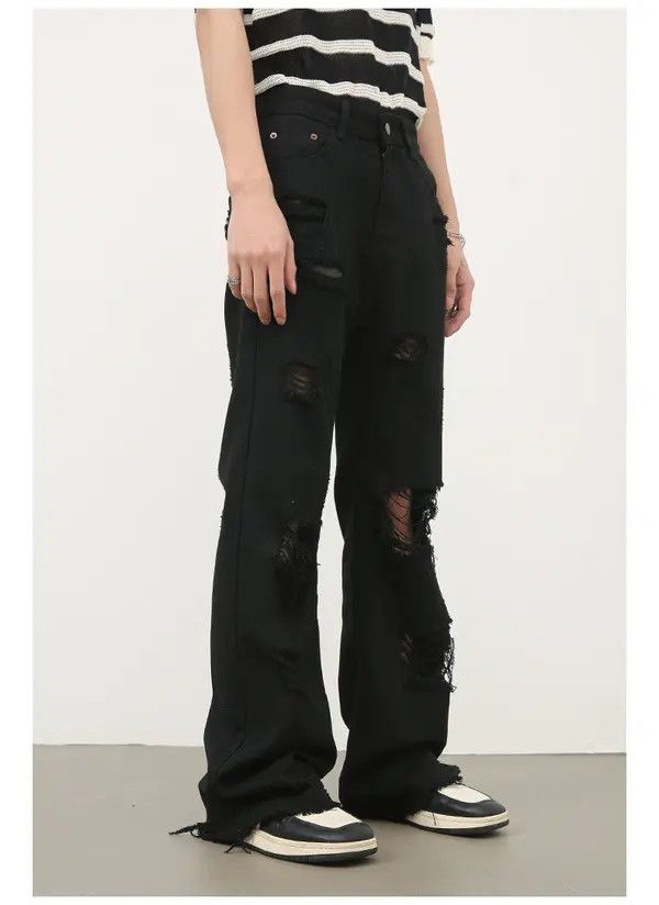 Japanese Brand Min Men's American straight high street flared ripped jeans Size US 32 / EU 48 - 3 Thumbnail