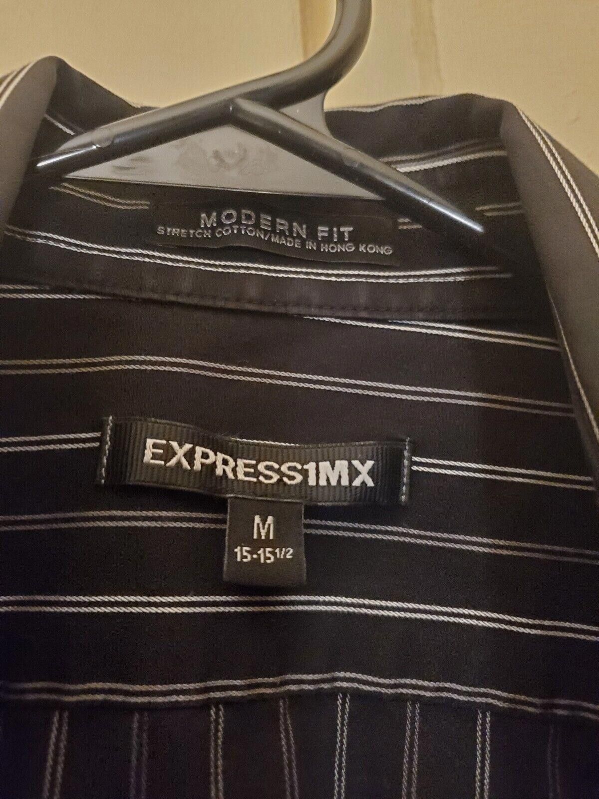 Designer Express 1MX M Stretch Modern Fit LS Black Striped M 15-15.5 Size 38R - 4 Thumbnail