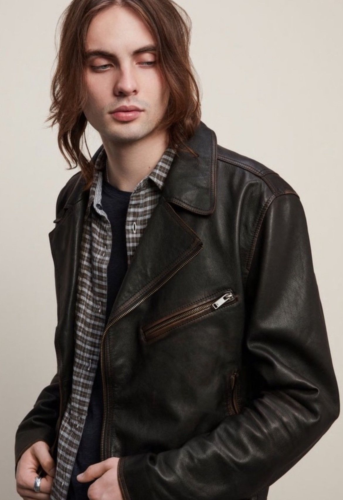 John Varvatos Asymmetrical leather biker jacket. Size US L / EU 52-54 / 3 - 2 Thumbnail