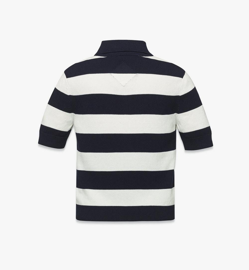 MCM o1mt1gz0725 Stripe Knit Cropped Polo Shirt in White/Blue Size S / US 4 / IT 40 - 2 Thumbnail