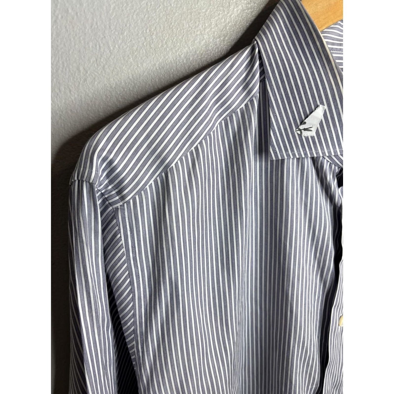 Ermenegildo Zegna Ermenegildo Zegna Shirt Mens Extra Large Blue White Striped Trofeo Dress Italy Size 48R - 2 Thumbnail
