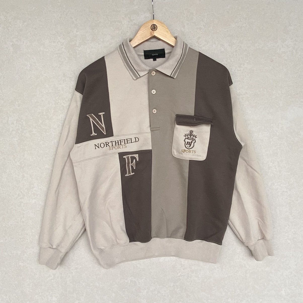 Other Vintage North Field Half Button Embroidered Brown/Beige Size L / US 10 / IT 46 - 1 Thumbnail