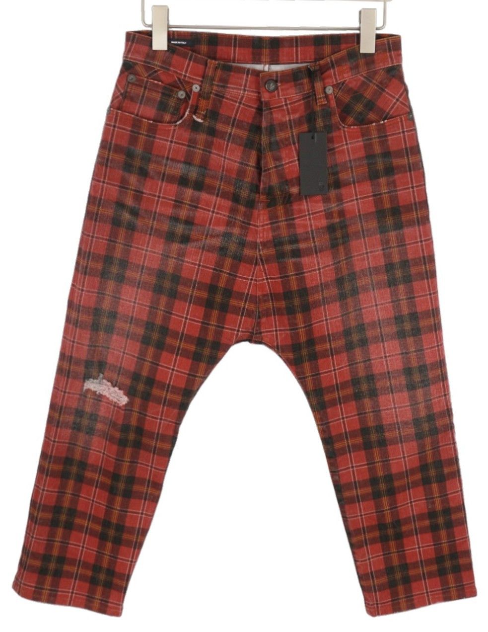 R13 TAILORED DROP 27 Ash Red Plaid Ankle Relaxed Fit 85769 Size 27" / US 4 / IT 40 - 3 Thumbnail