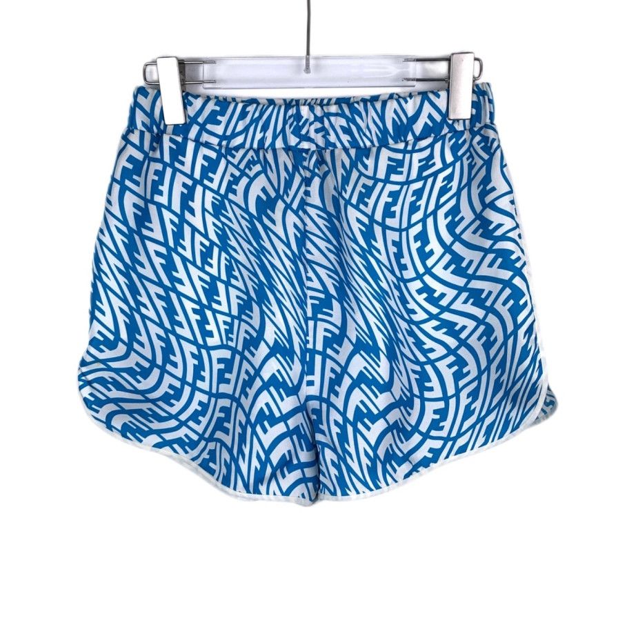 Fendi Fendi Logo Letter Print Elastic Waist Blue Silk Shorts Size 28" / US 6 / IT 42 - 1 Thumbnail